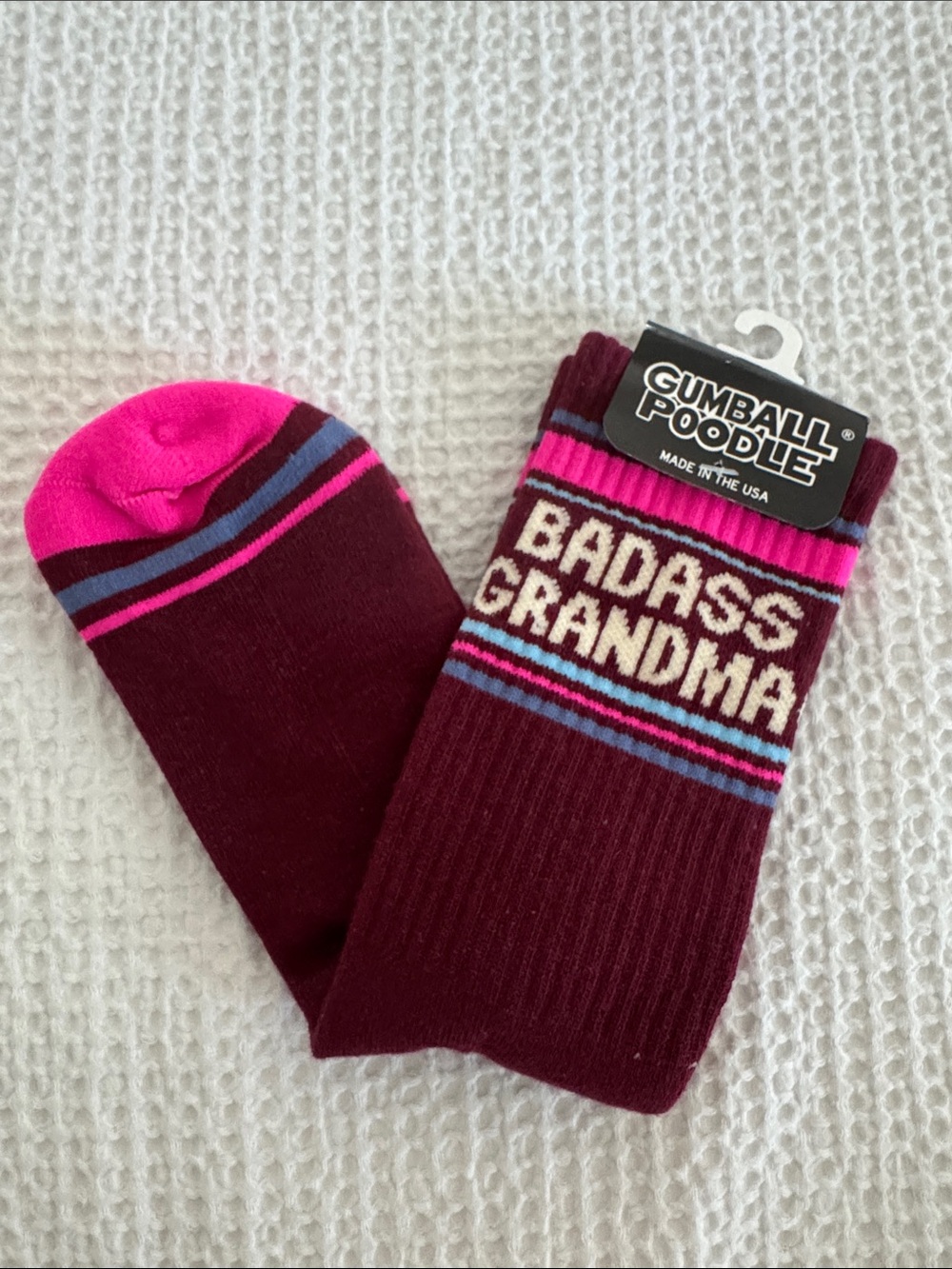 'Badass Grandma' Maroon & Pink Crew Socks